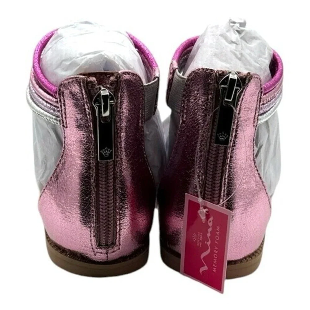 Nina Kids Pink Brianna Ankle Strap Metallic Strappy Flat Sandals Size 3